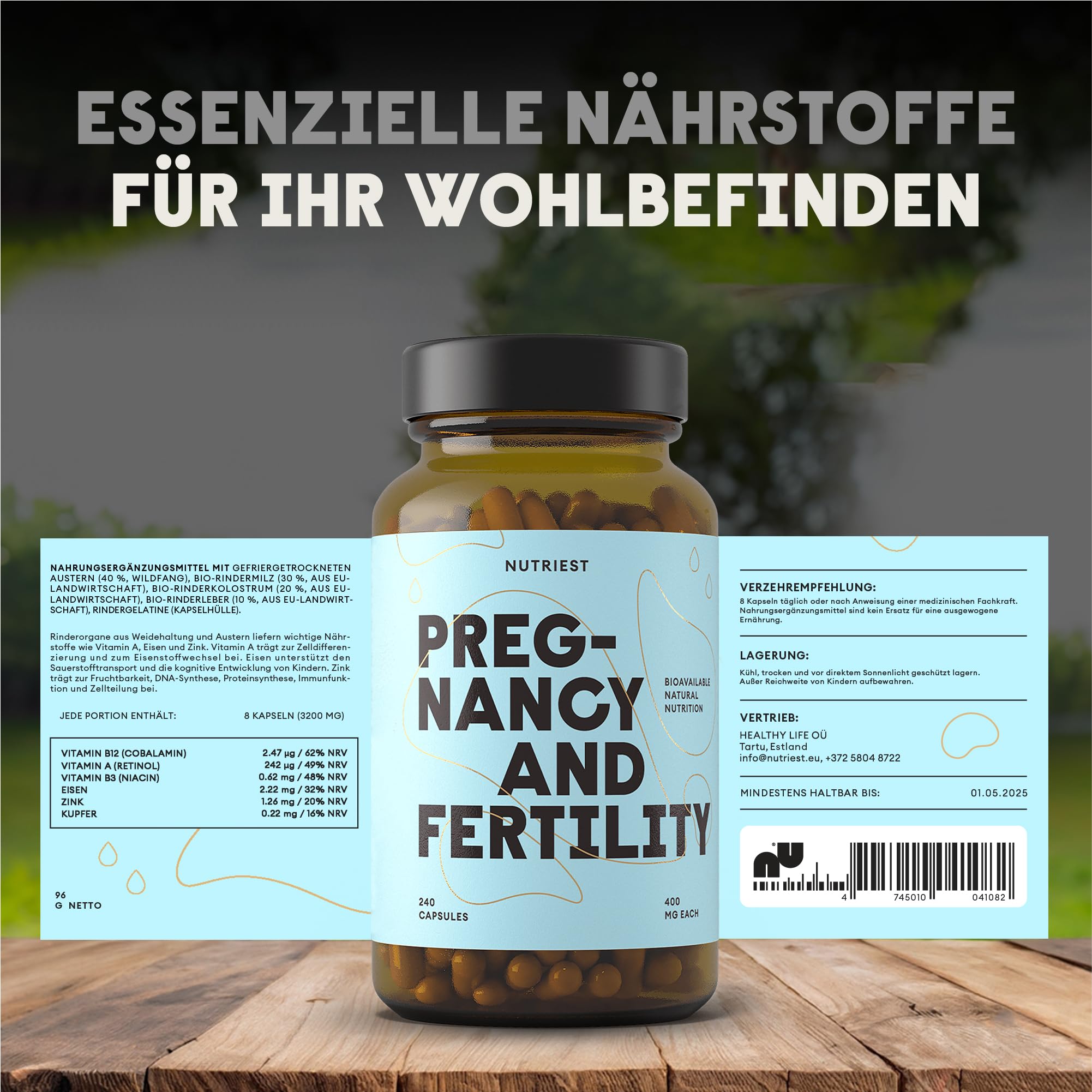 Nutriest Austernextrakt & Colostrum Kapseln für Frauen (240 Stück) – Mit Milz & Rinderleber | EU-Weidehaltung | Für Fruchtbarkeit, Reproduktion & Energie