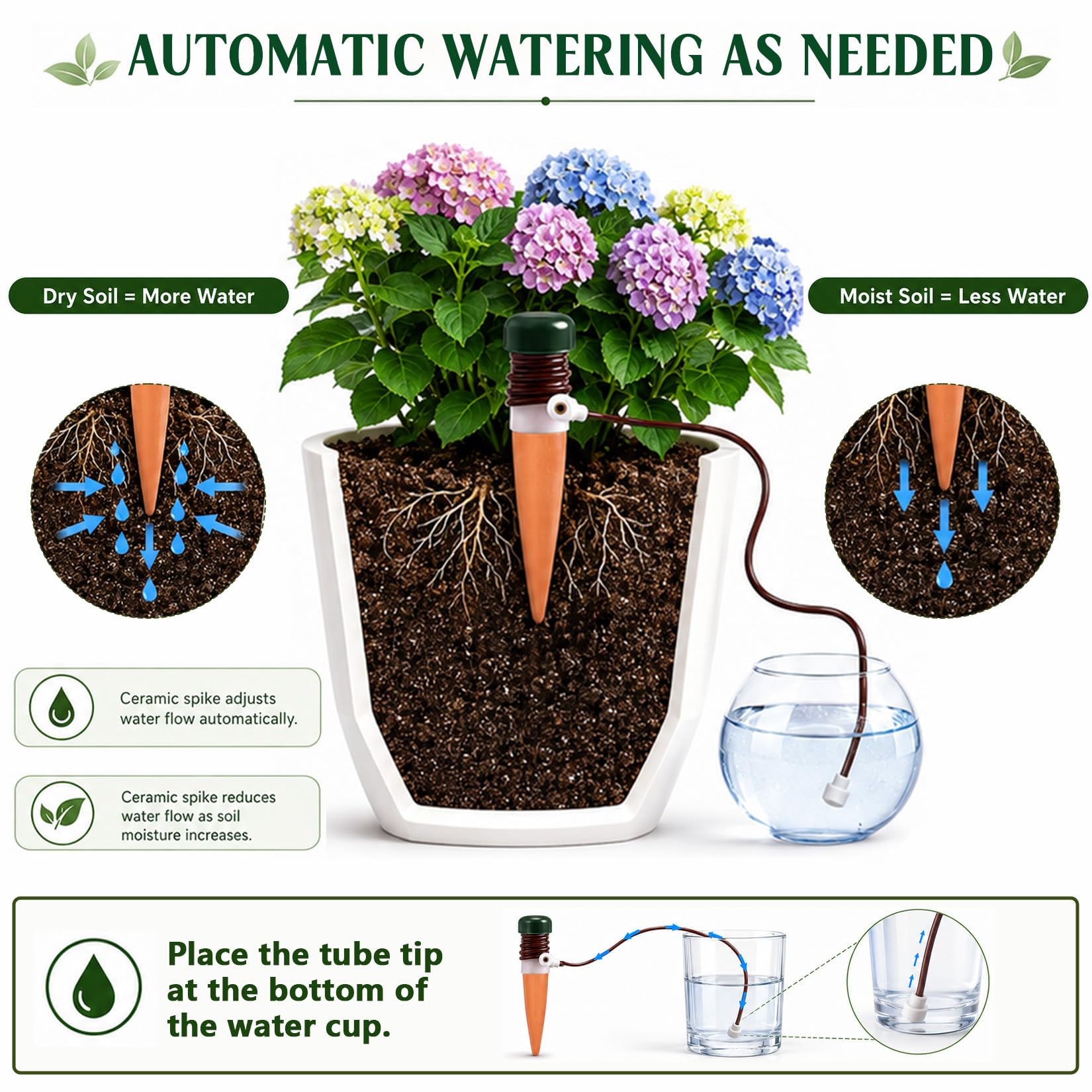 8 Stück Wasserspender für Zimmerpflanzen, Bewassersystem Blumentopf Bewässerung Tonkegel mit 78cm Schlauch Selbstbewässerung Bewässerungssystem Balkon Automatische Pflanzen Bewässerung Urlaub