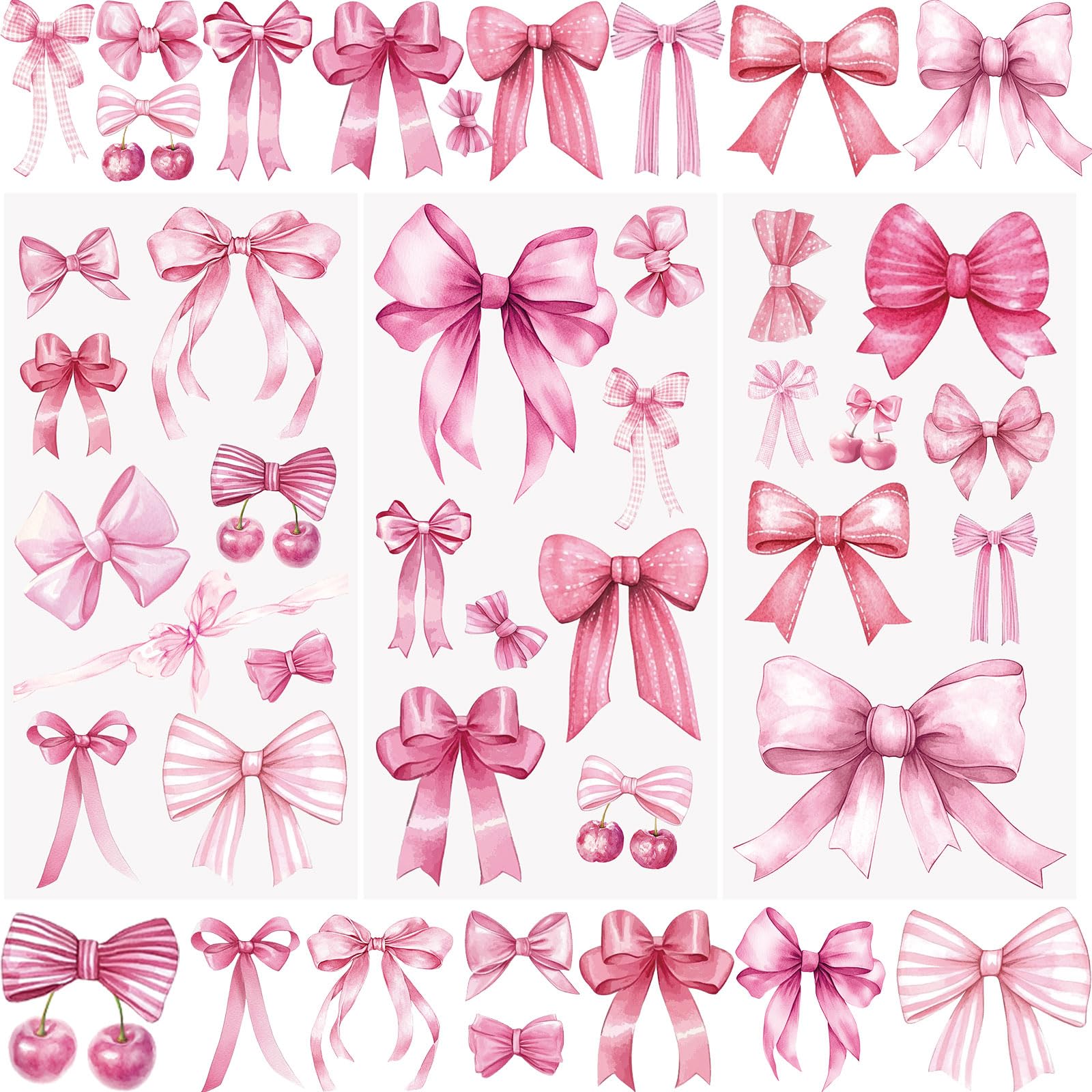 WANDIC 3 Sheets Rub on Transfer Stickers, Pink Bow Decorative Transfer Sticker Decal Furniture for DIY Scrapbooking Cups Gift Boxes,15 * 30 cm