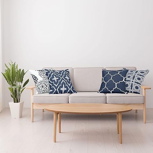 Miniatura 4 de Ambesonne Paquete de 4 fundas de cojín vintage, malla de cuadrícula medieval, adornos de celosía étnica y flores de dalia, acento moderno de