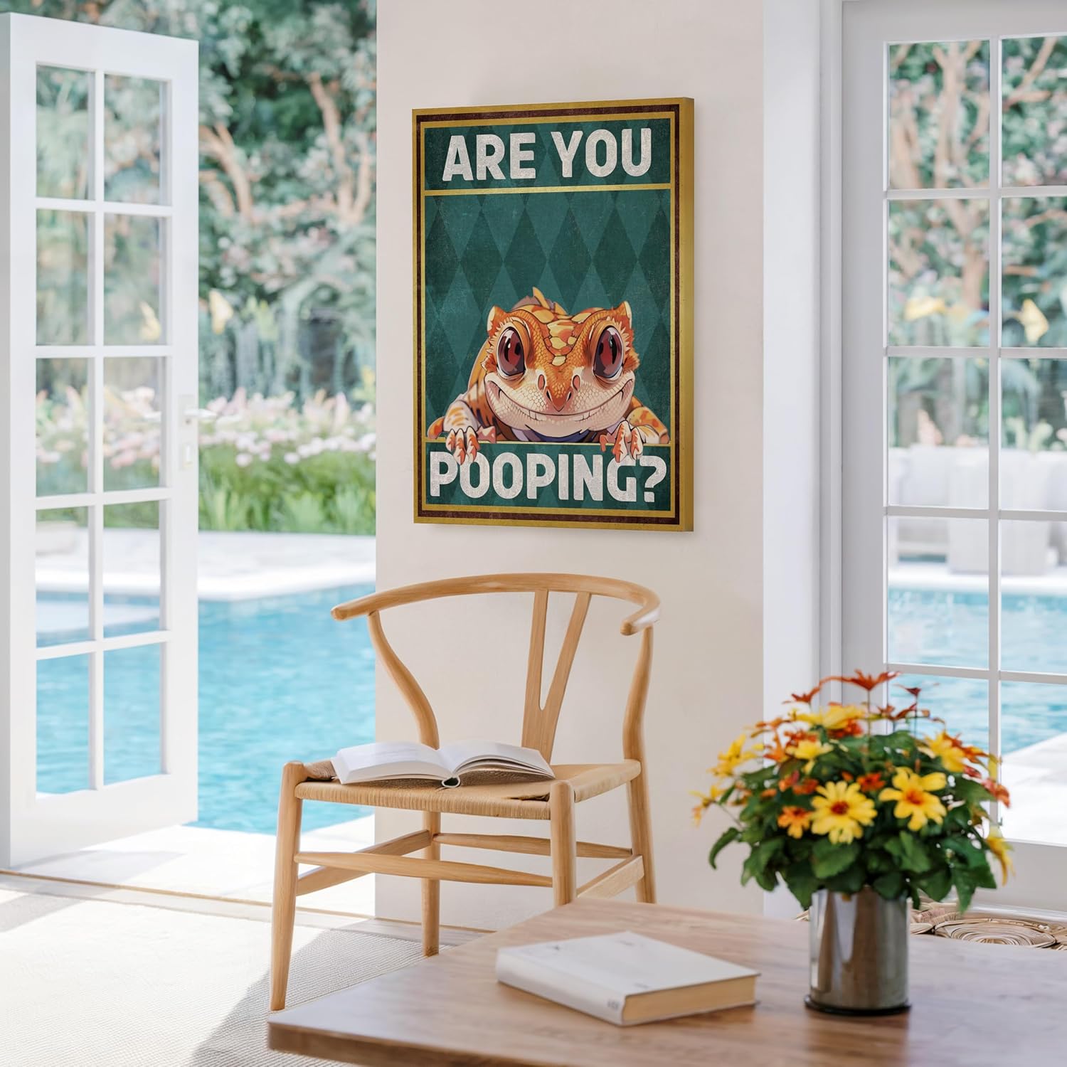 Poster Master Are You Pooping Canvas - Gecko Print - Cute Animal Wall Art - Funny Kid's Bathroom Decor - Humorous Guest Bathroom Decoration - Restroom & Powder Room Sign - 8x10 STRETCHED Canvas