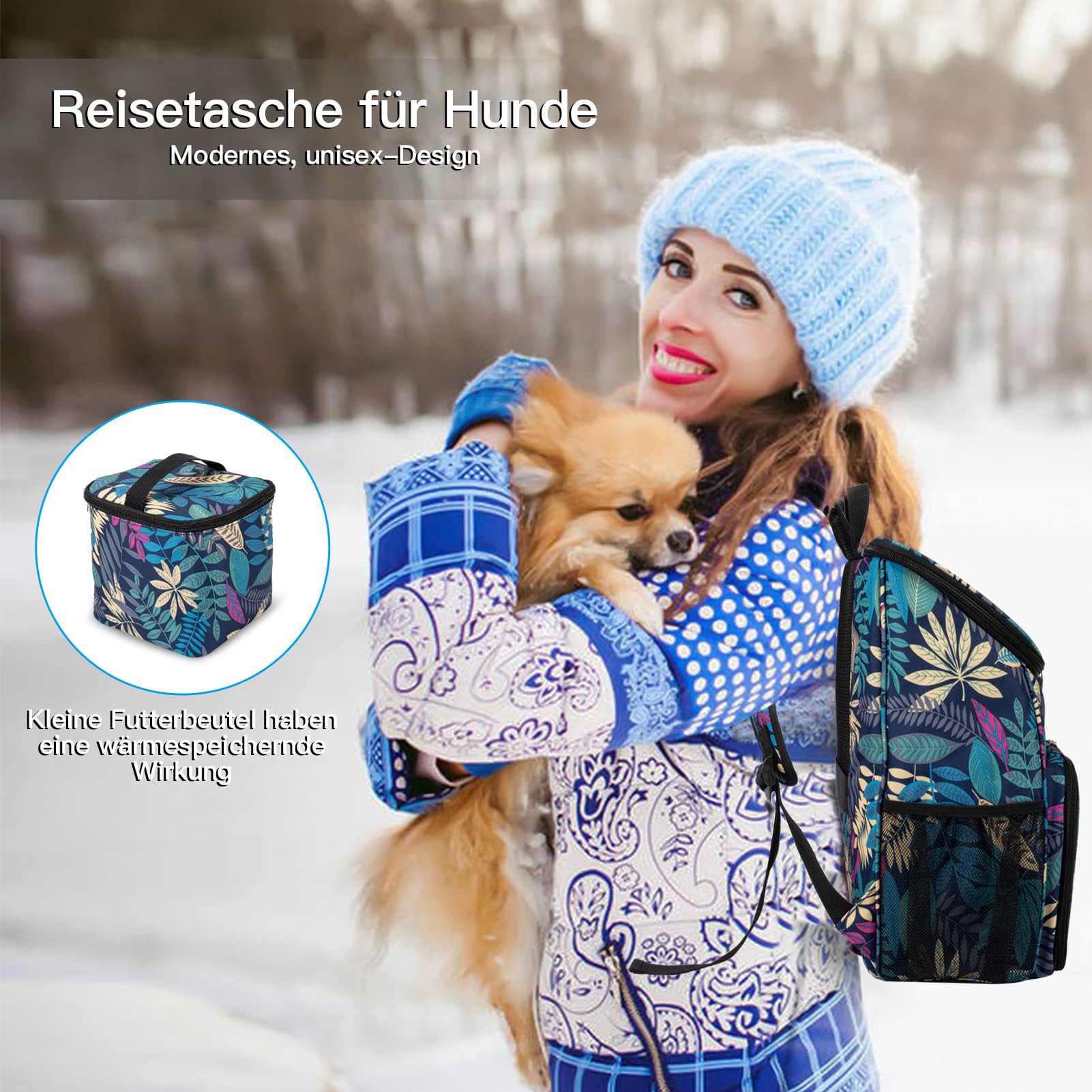 BAGLHER | Borsa da viaggio per cani, zaino per animali domestici approvato per voli aerei, zaino da viaggio per cani con 2 ciotole pieghevoli in silicone e 2 cestini per cibo