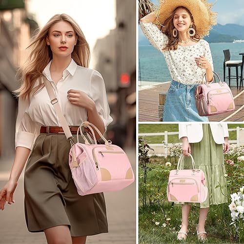 Miniatura 6 de Lonchera grande resistente al agua a prueba de fugas con aislamiento térmico para el trabajo, viajes y picnic, mujeres y hombres (rosa), Rosado