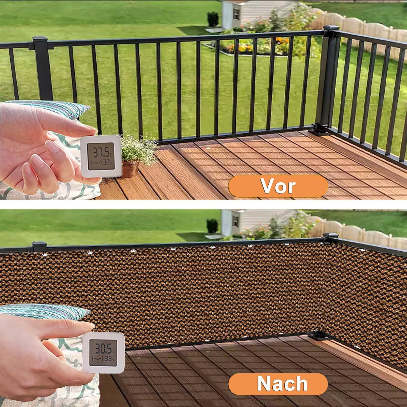 Sonnenschutz Balkon 150x250cm, Balcony Fence Wasserdurchlässig Zaun Sichtschutz mit Kabelbinder und Seil für Zaun Pavillon Balkongeländer - Beige