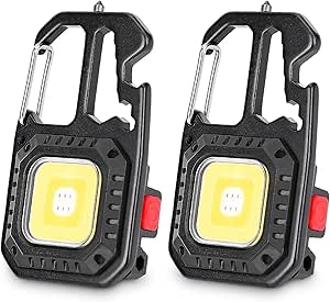 2 Stück Mini LED Taschenlampe 800 Lumen, Tragbare Arbeitsleuchte Schlüsselanhänger, 7 Modi USB Wiederaufladbare Inspektionsleuchten mit Schraubendreher für Notfall/Reparatur/Camping