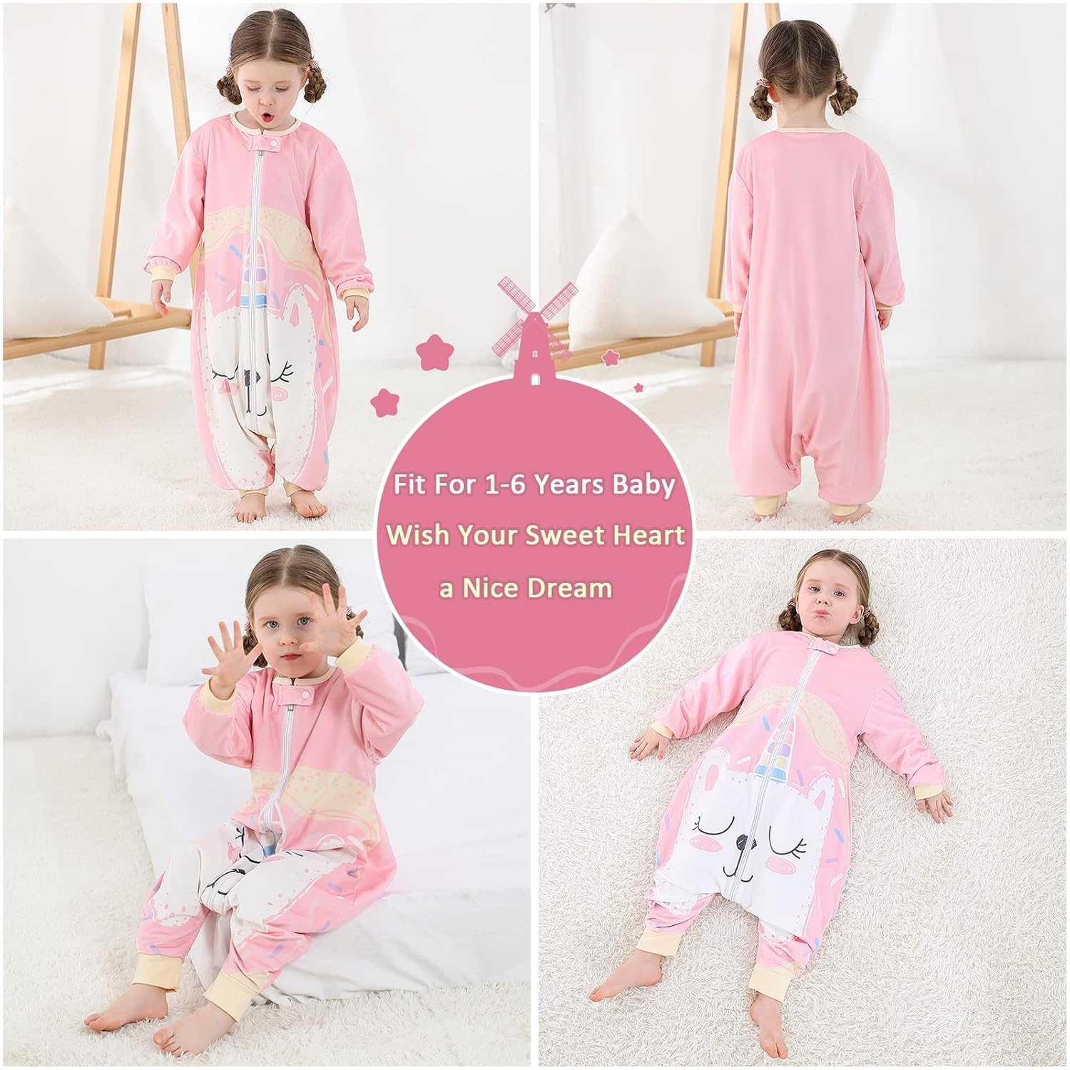 MICHLEY Baby Sleeping Bag Sack Long Sleeve with Feet Winter Swaddle Wearable Blanket for Boys Girls,Cat,1-3Years