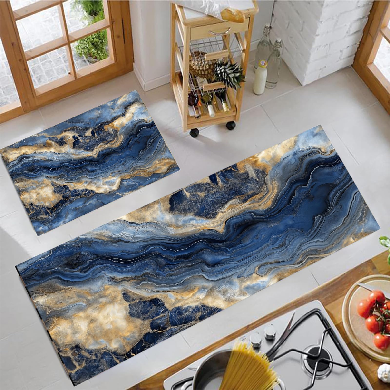 Alfombras de cocina antideslizantes con elegante diseño craquelado dorado para su hogar