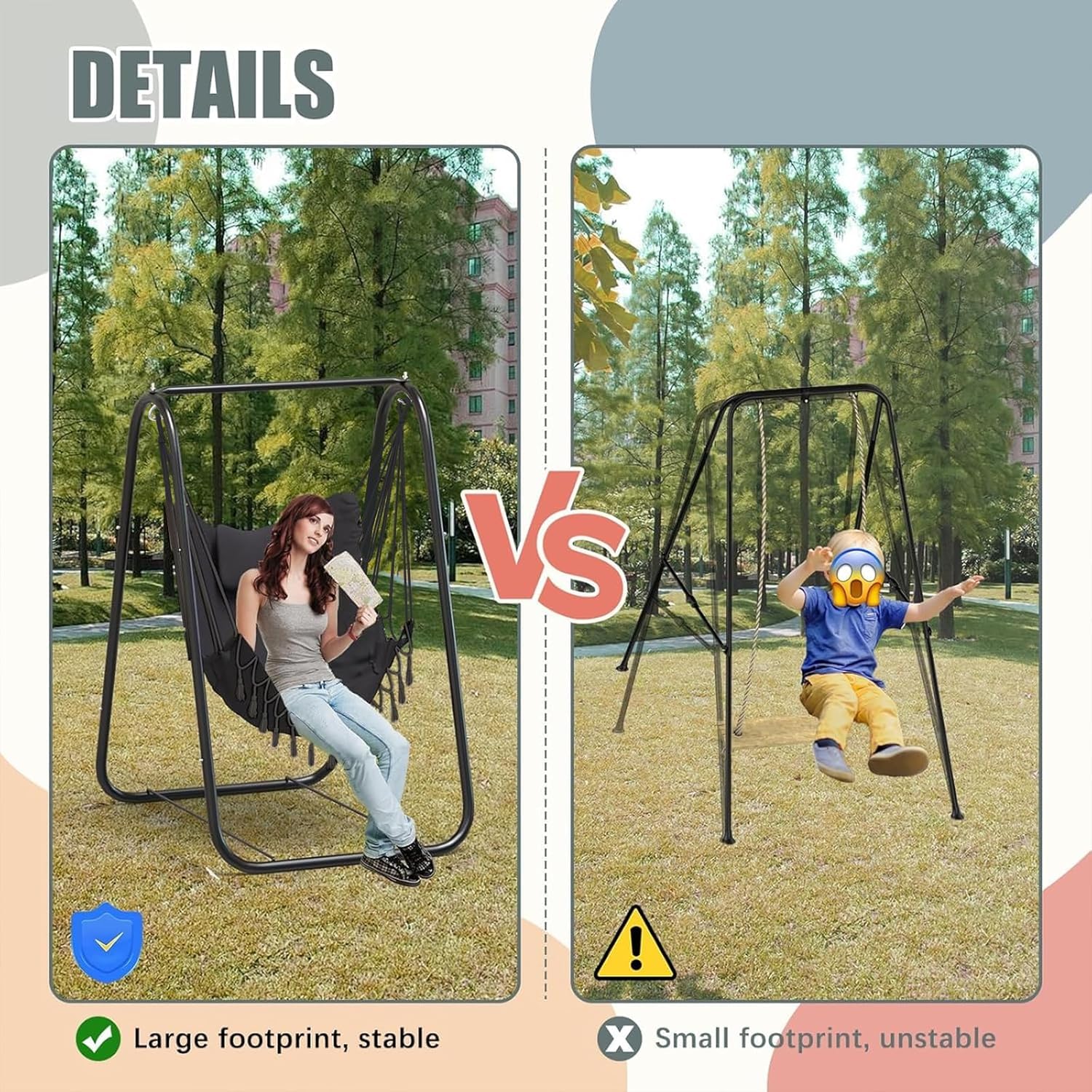 Silla colgante de acero inoxidable de alta resistencia con estructura para interior y exterior | Soporte robusto, fácil montaje, diseño ergonómico que ahorra espacio para terraza, jardín, patio y porche