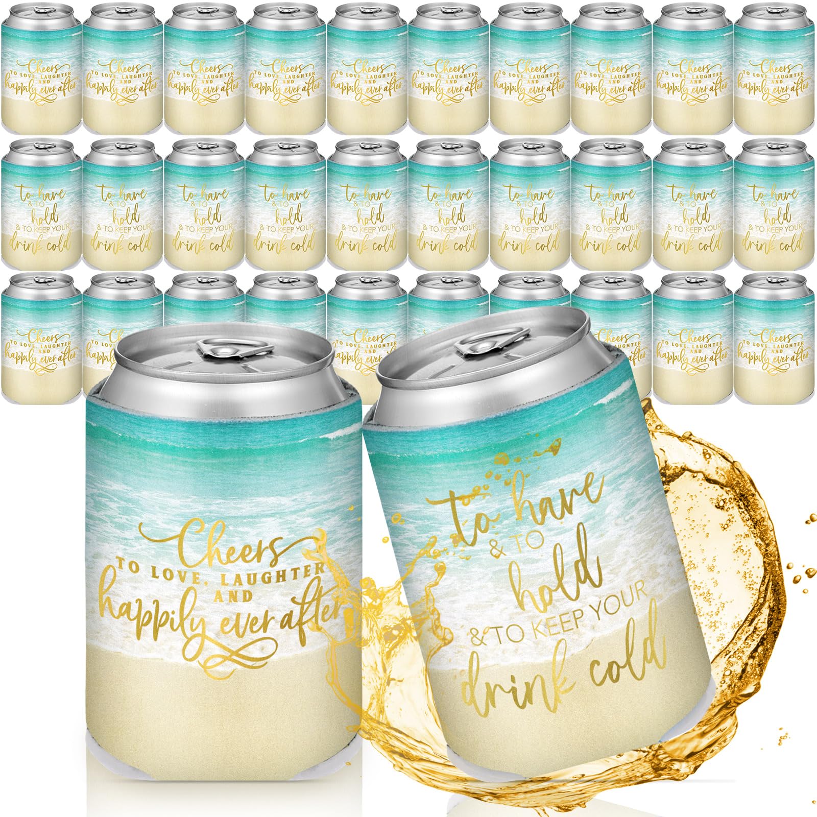 Qinyoung 50 Pieces Beach Theme Wedding Can Cooler Bulk
