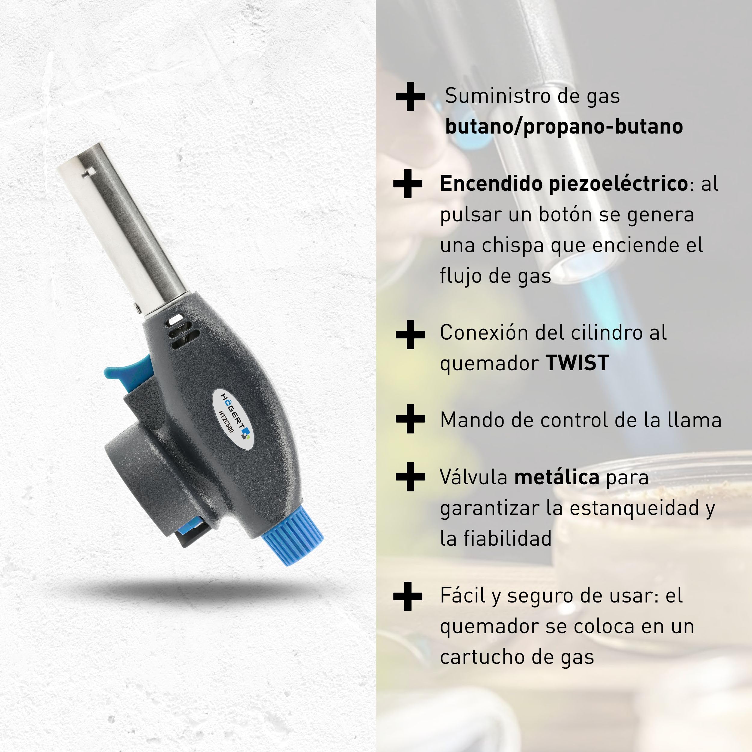 Högert Technik - Sopletes de gas para uso doméstico, gastronomía, pesca, talleres artesanales y talleres mecánicos - Encendido piezoeléctrico - butano/propano-butano - Fáciles y seguros de usar