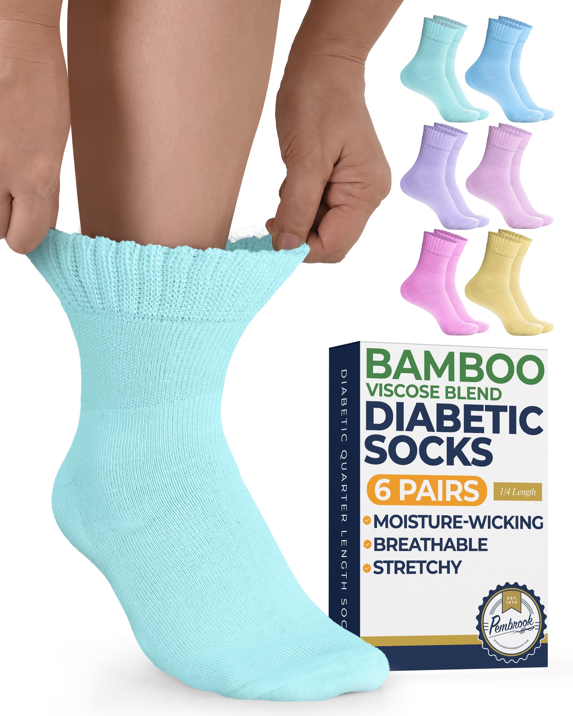 Pembrook® Bamboo Viscose Ankle Diabetic Socks for Women &amp; Men - 6 Pairs