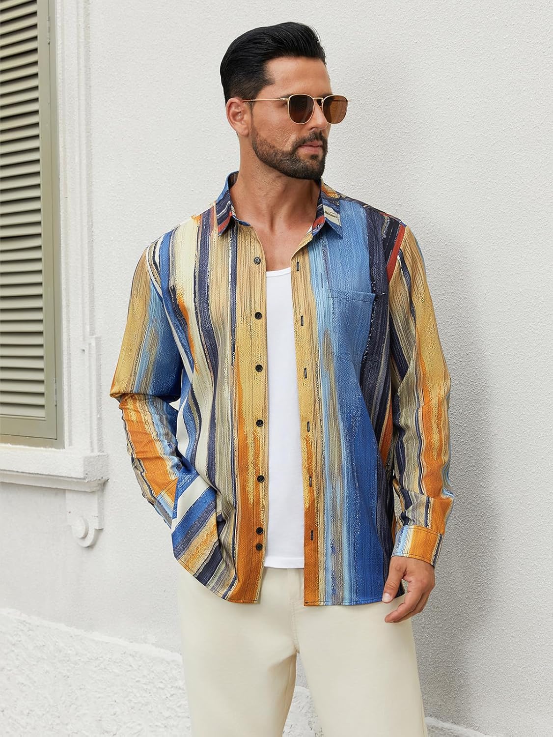 Hardaddy Men's Tropical Floral Button Down Long Sleeve Hawaiian Shirt Flower Printed Beach Shirts - Image 4