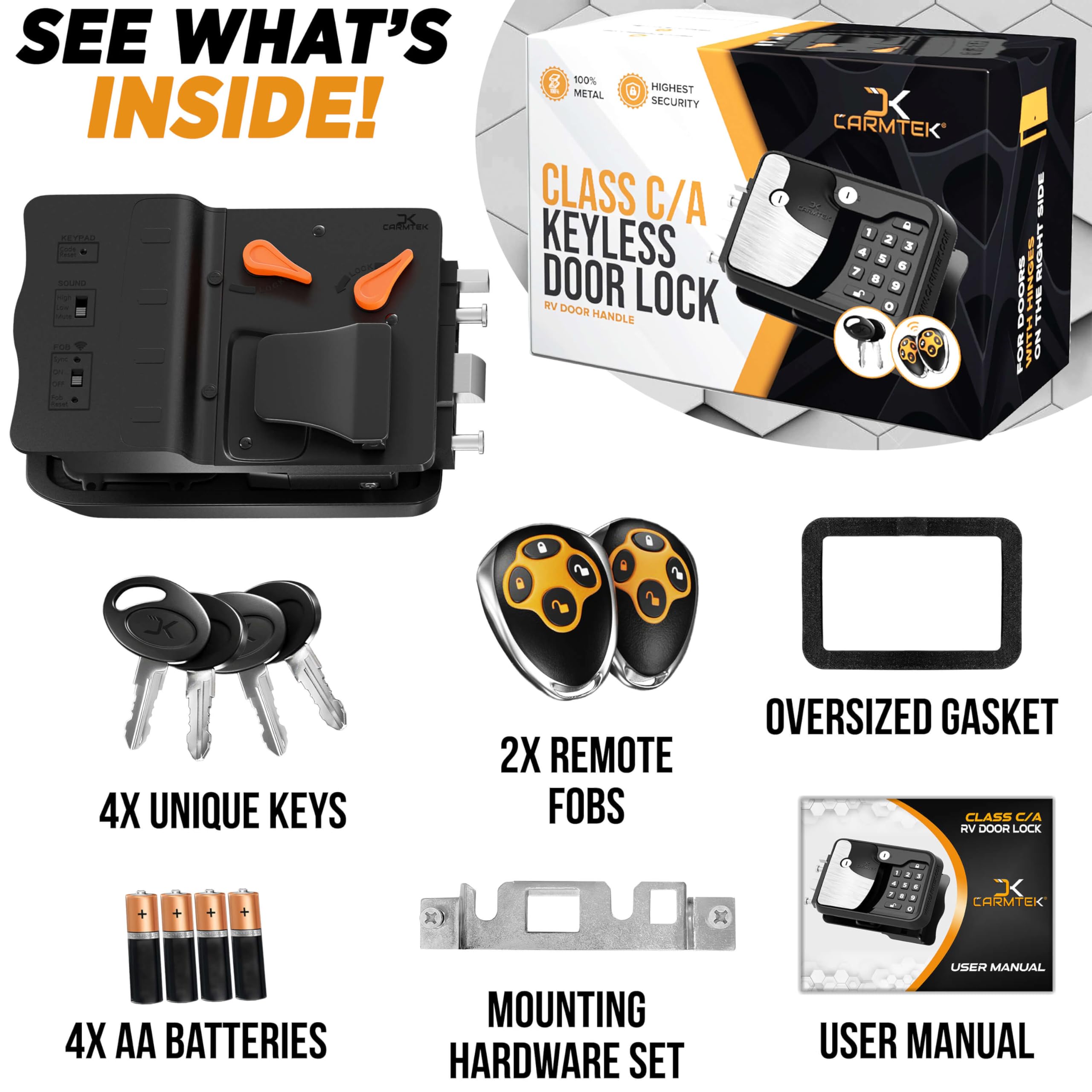 CARMTEK TripDefender RV Keyless Entry Door Lock For Class C/A Motorhomes 100