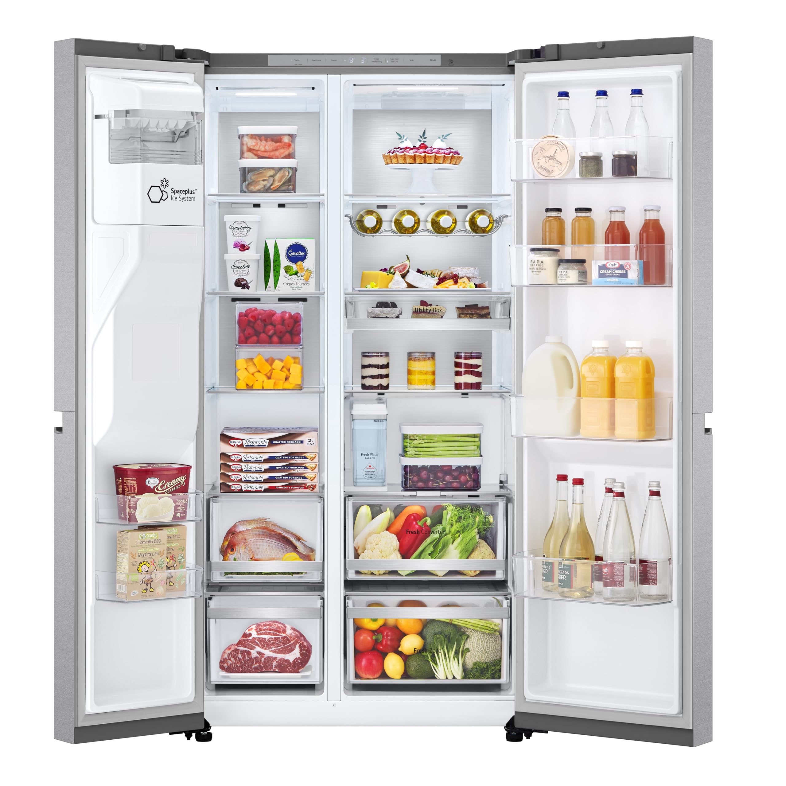 LG GSLE91MBAC Frigorifero Americano Side-by-Side, Classe C, Frigorifero No Frost, 628L, Wi-Fi, Tecnologia Door&Linear Cooling, Fresh Converter, Dispenser Senza Allaccio, UVnano, Metal Sorbet