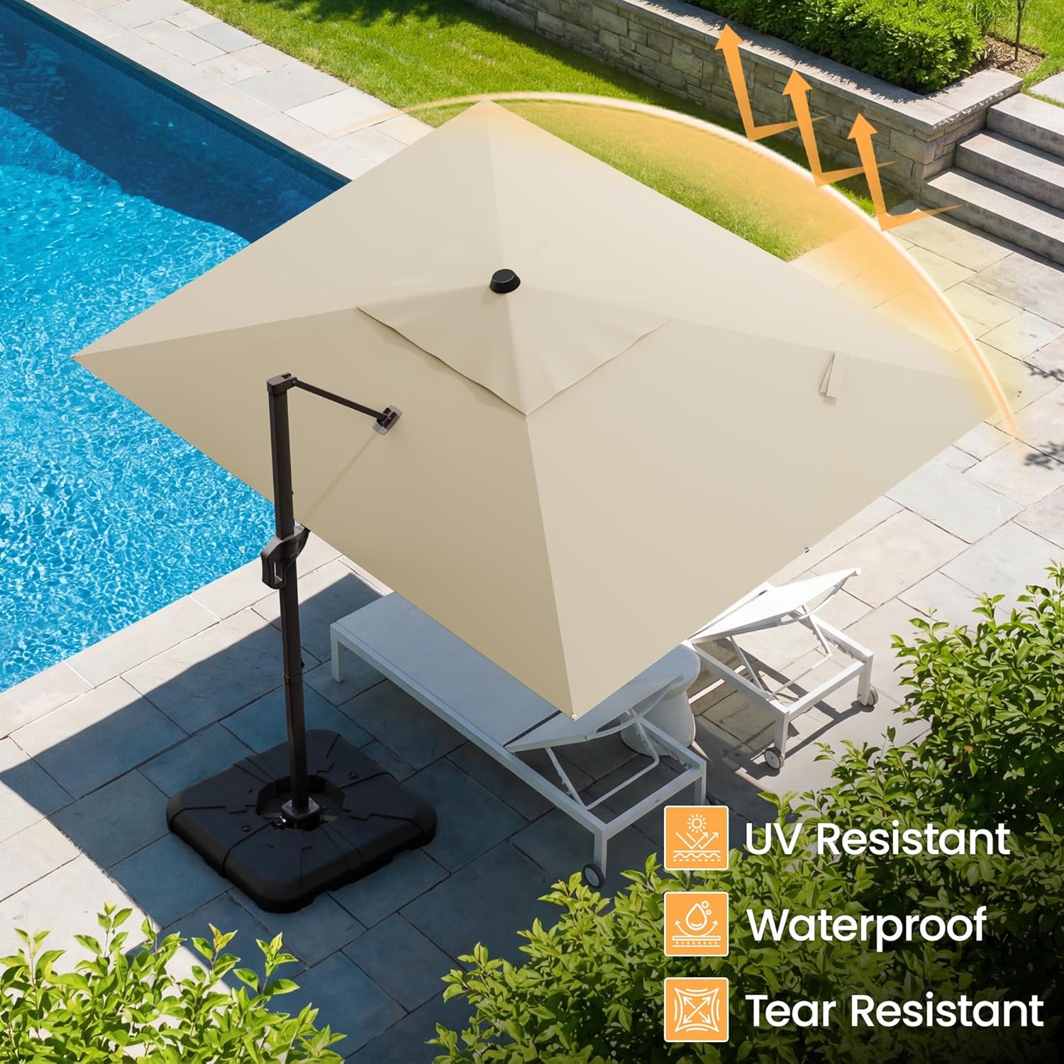 HASLE OUTFITTERS 9x12 FT Patio Cantilever Umbrella with Base, Outdoor Offset Large Rectangular Heavy Duty Umbrellas with 360° Rotation for Pool Garden Deck，Beige