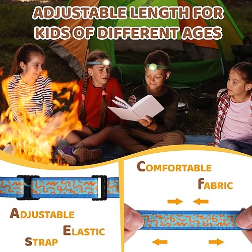 Miniatura 5 de EverBrite Linterna frontal LED recargable para niños con modo RGB y diadema ajustable, 3 modos de faros multicolor para niños, lámpara de cabeza