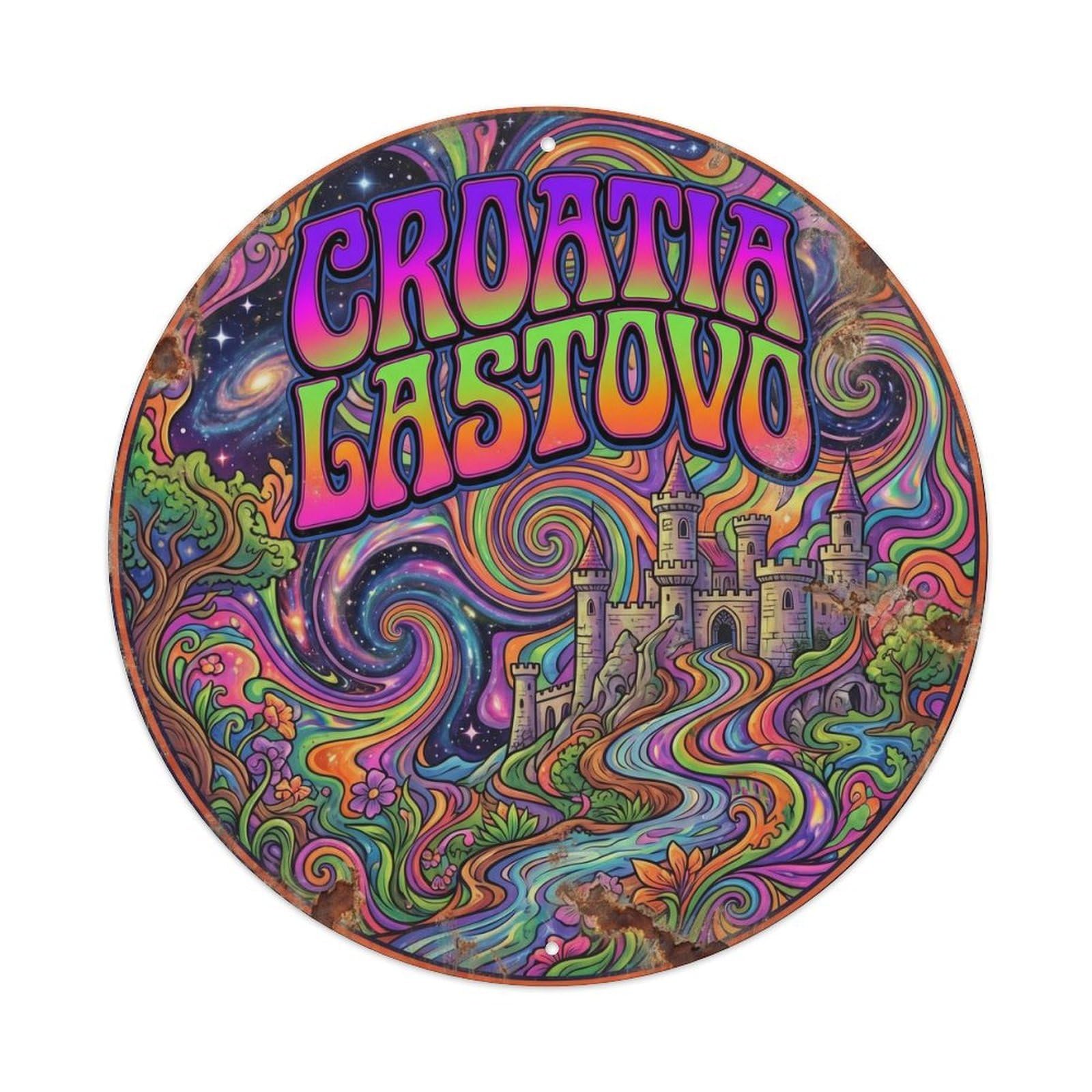 Lastovo Stargazing Croatian Retro Color Island Scenery Metal Tin Sign Plaque Wall Decor for Cafe, Man Cave, Club Bar, Office, Home Garden Round Metal Poster 8x8Inch