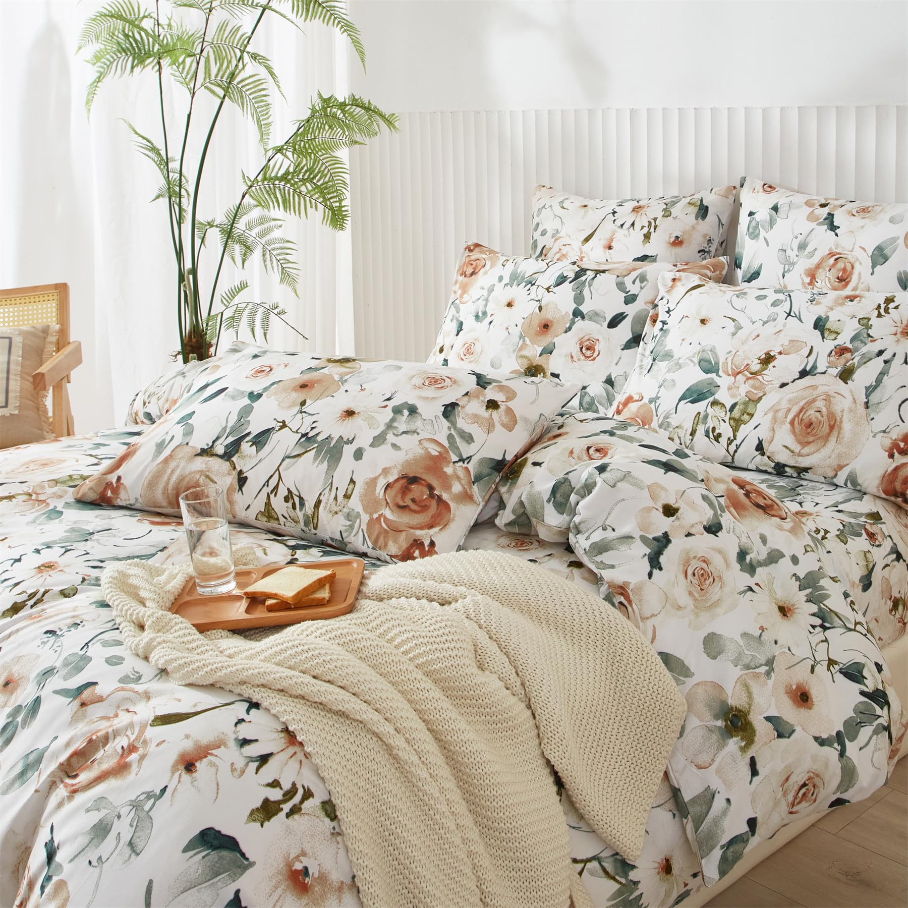 YASMENG Bettwäsche Blumen 200x200 Floral Motiv Rosa Grün Weiß Bettwäsche Aesthetic Blumen Weich Kuschelig Mikrofaser Bettbezug Set 3 Teilig mit Reißverschluss und 2 Kissenbezüge 80x80 cm