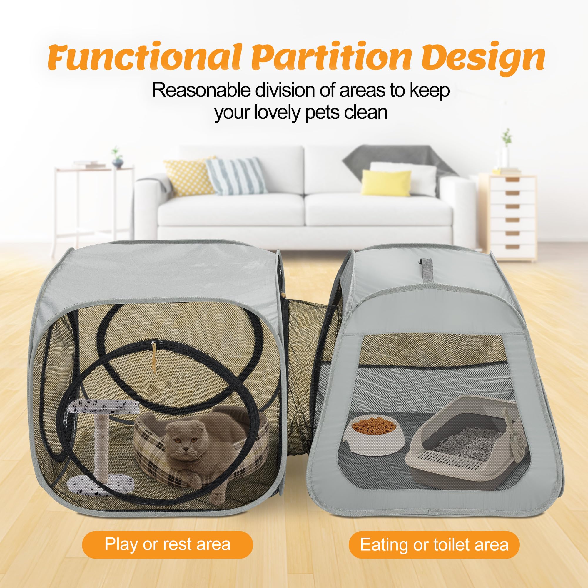 Portable Cat Playpen, Trapezoidal Design for Better Standing, Foldable Pet Tent for Indoor and Outdoor Use,Dog Playpen, Outdoor Cat Tent, Cat Houses & Condos for Kitten,Cat,Puppy and Small Animals.