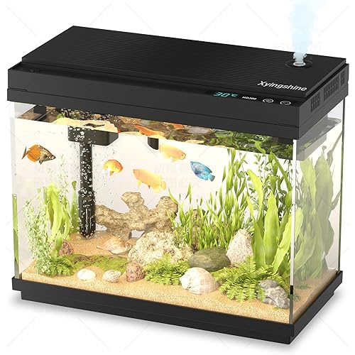 Fish Tank Smart Aquarium Kit: 2.5Gal Auto-Humidifying with Intelligent Mist Spray, Ultra-Quiet Silent Pump, Multi-Layer Filtration System, 7 Color Lights&LED Display-Desktop Decor for Room