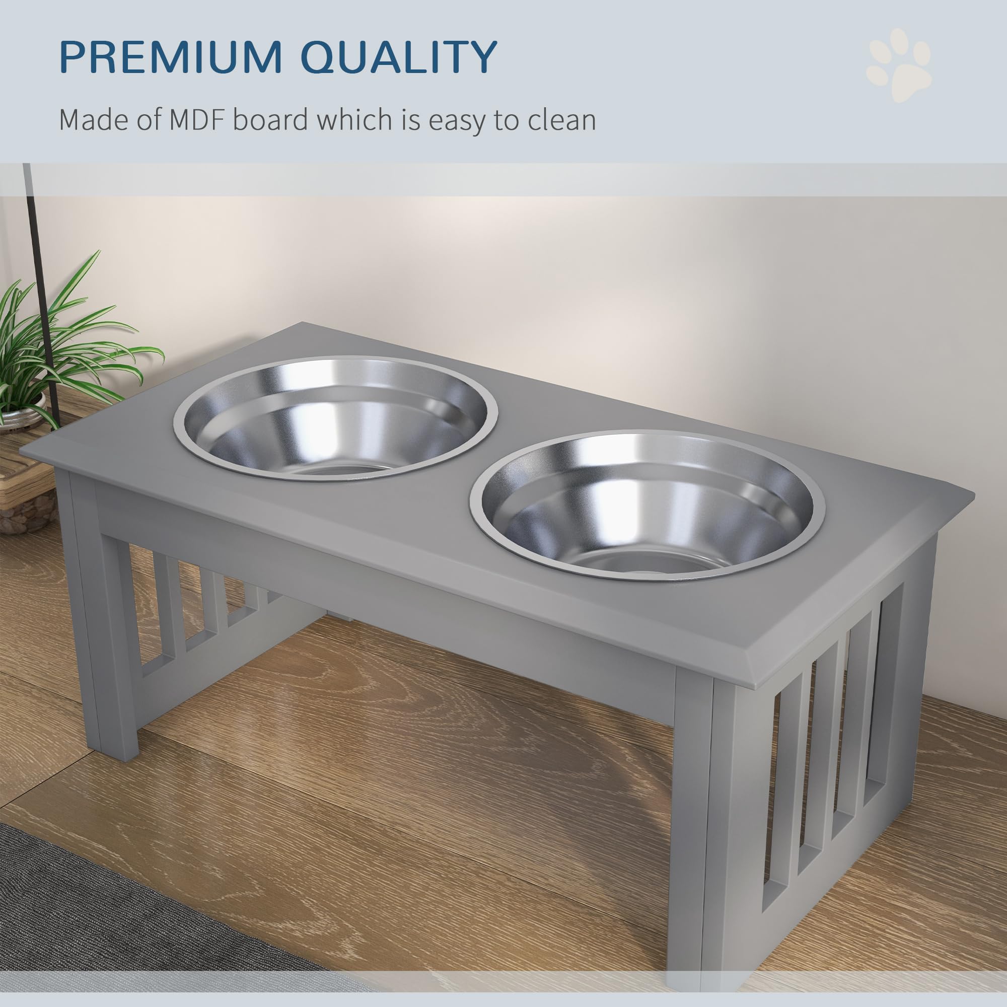 PawHut Cuencos elevados de acero inoxidable para perros con soporte para perros extra pequeños y pequeños, cuencos elevados para mascotas, alimentador de agua y alimentos, 58 x 31 x 25 cm, color gris
