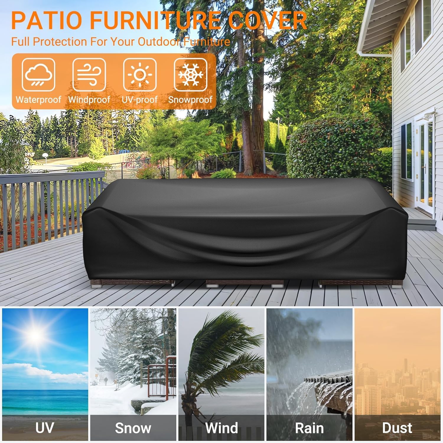 Tkanina Oxford 420D plandeka ochronna na stół ogrodowy 210x80x100cm Zewnętrzna osłona salonu ogrodowego, anty-UV do zestawów stołowych na sofę pokrycie mebli z liną i blokadą klamry