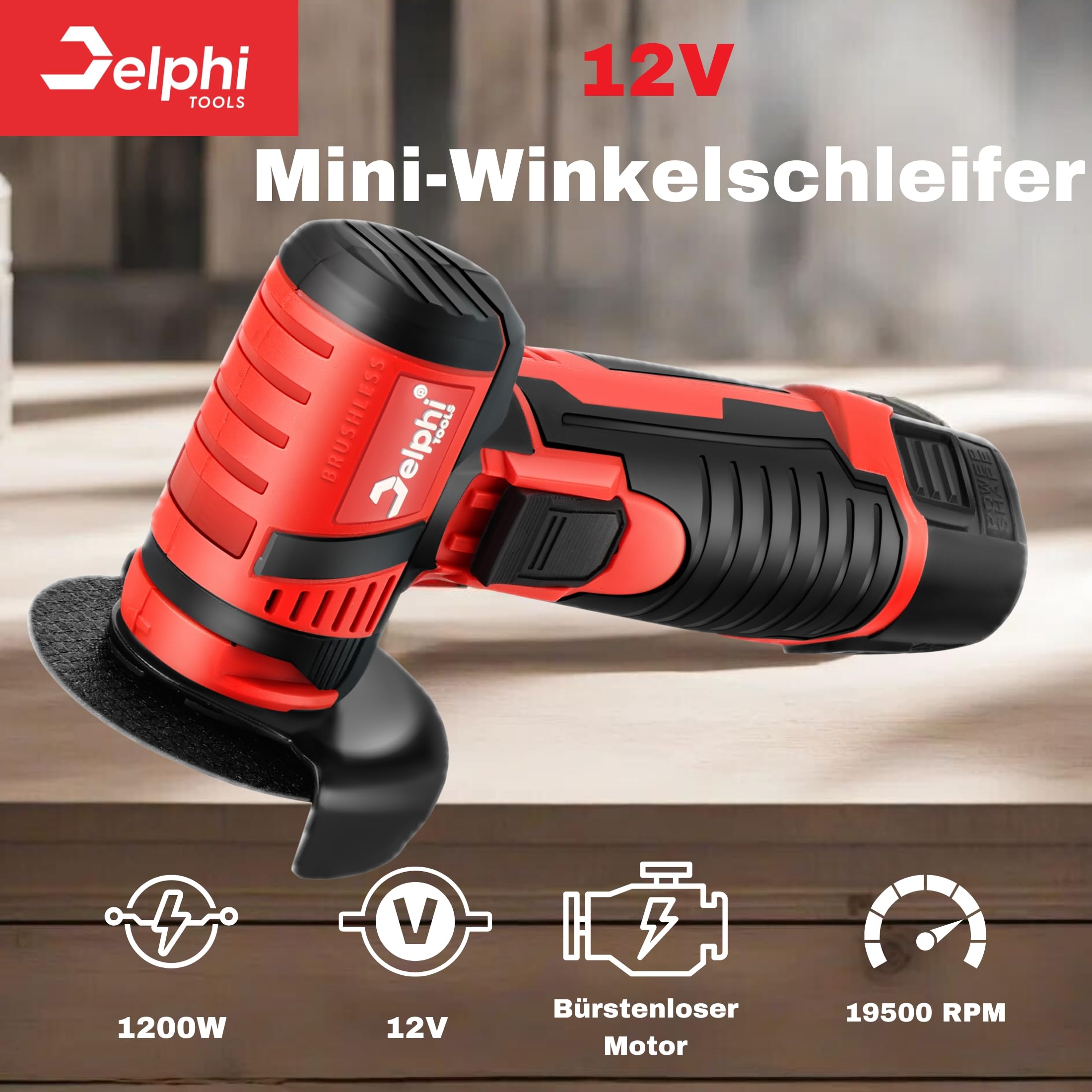 DELPHI Mini akumulatorowa szlifierka kątowa 75mm 12V 2 akumulatory Silnik bezszczotkowy Akumulator Mini Mocna szlifierka do cięcia Mini Akkuflex 7x tarcze tnące z walizką transportową
