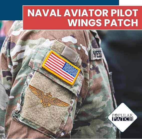 Popular Patch Naval Aviator Pilot Wings Patch Gold -Embroidered Insignia Honoring Naval Aviation Excellence - Sew-On, Iron-On, or Self-Adhesive Application for Jackets, Jackets, Caps & Displays