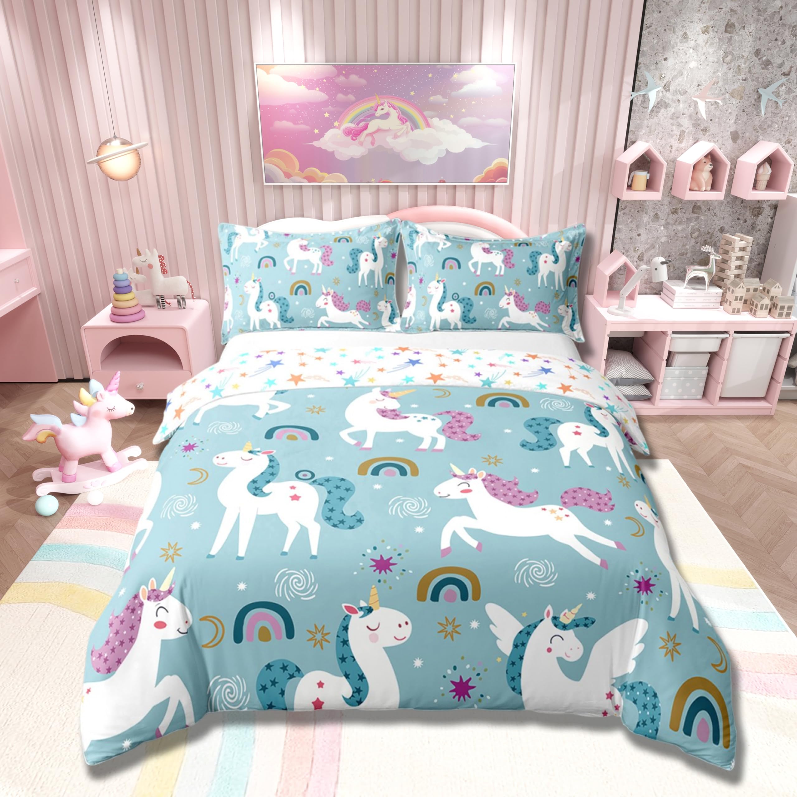 Housse de couette 135x200 licorne multicolore, cadeau fille idéal