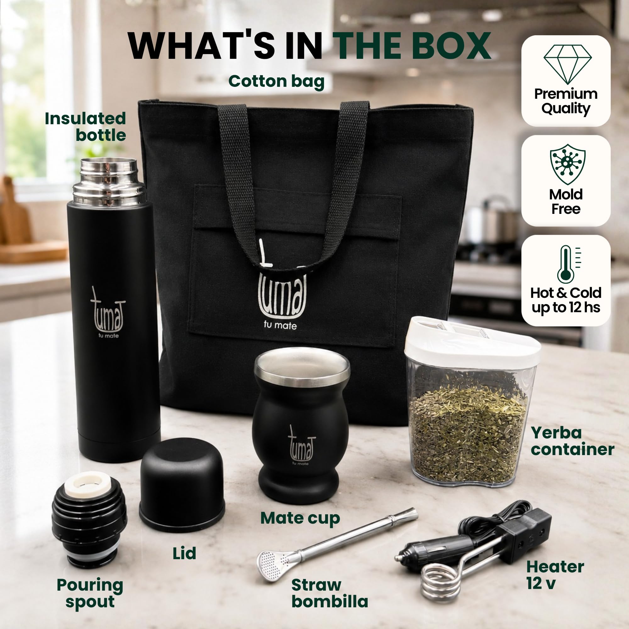 Kit completo Yerba Mate – include Mate Cup, Straw (Bombilla), thermos da 750 ml, sacchetto e due regali (contenitore Yerbero e scaldabagno ad immersione)