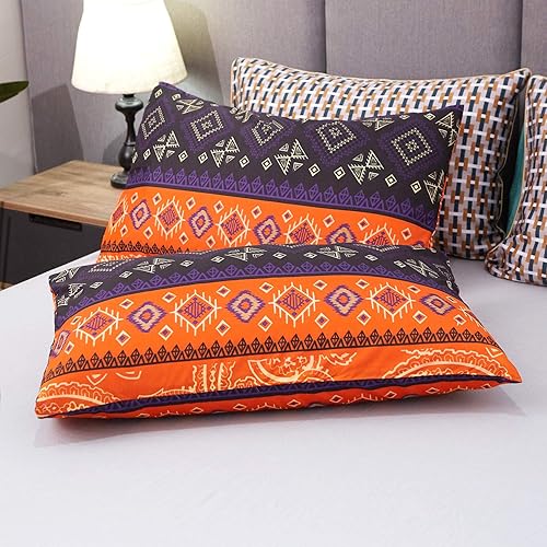 Miniatura 4 de LAMEJOR - Juego de funda de 1 edredón y 2 fundas de almohada, de lujo, tipo hotel., Microfibra, Boho Style naranjaverde azulado púrpura, King