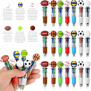 Scettar 28 Pack Sport Party Favors 4-in-1 Ballpoint Pens, 0.5mm Retractable Sport Theme Pens with Emotion Support Card for Sport Lover, Novelty Gifts Goodie Bags Stuffers(7 Style)