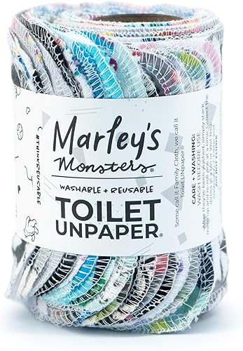 Marley's Monsters Papel higiénico, rollo de 24 unidades, papel higiénico reutilizable, toallitas absorbentes para bidé (impresión sorpresa)