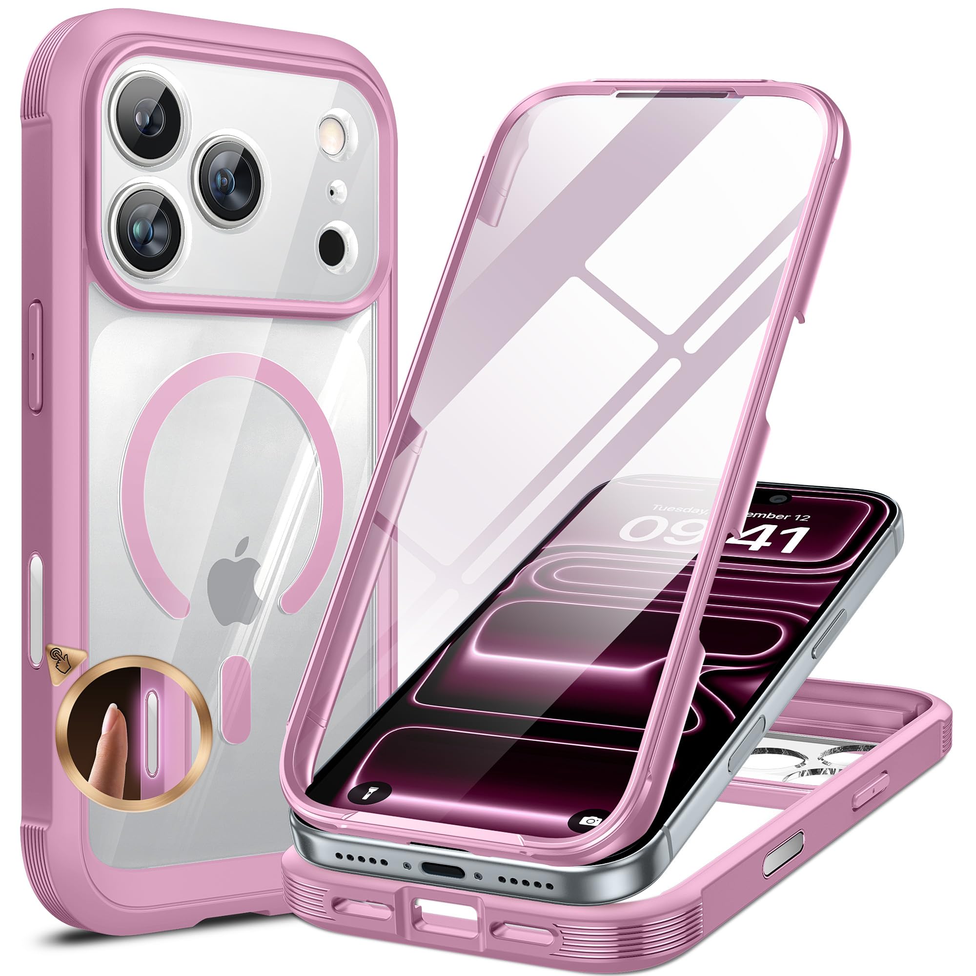 Miracase for iPhone 17 Pro Max Case 6.9" Full-Body Phone Case with Built-in Glass Screen Protector&amp; Full Camera Protector,[Magnetic with MagSafe] Drop Proof 17 ProMax Cover, Lilac