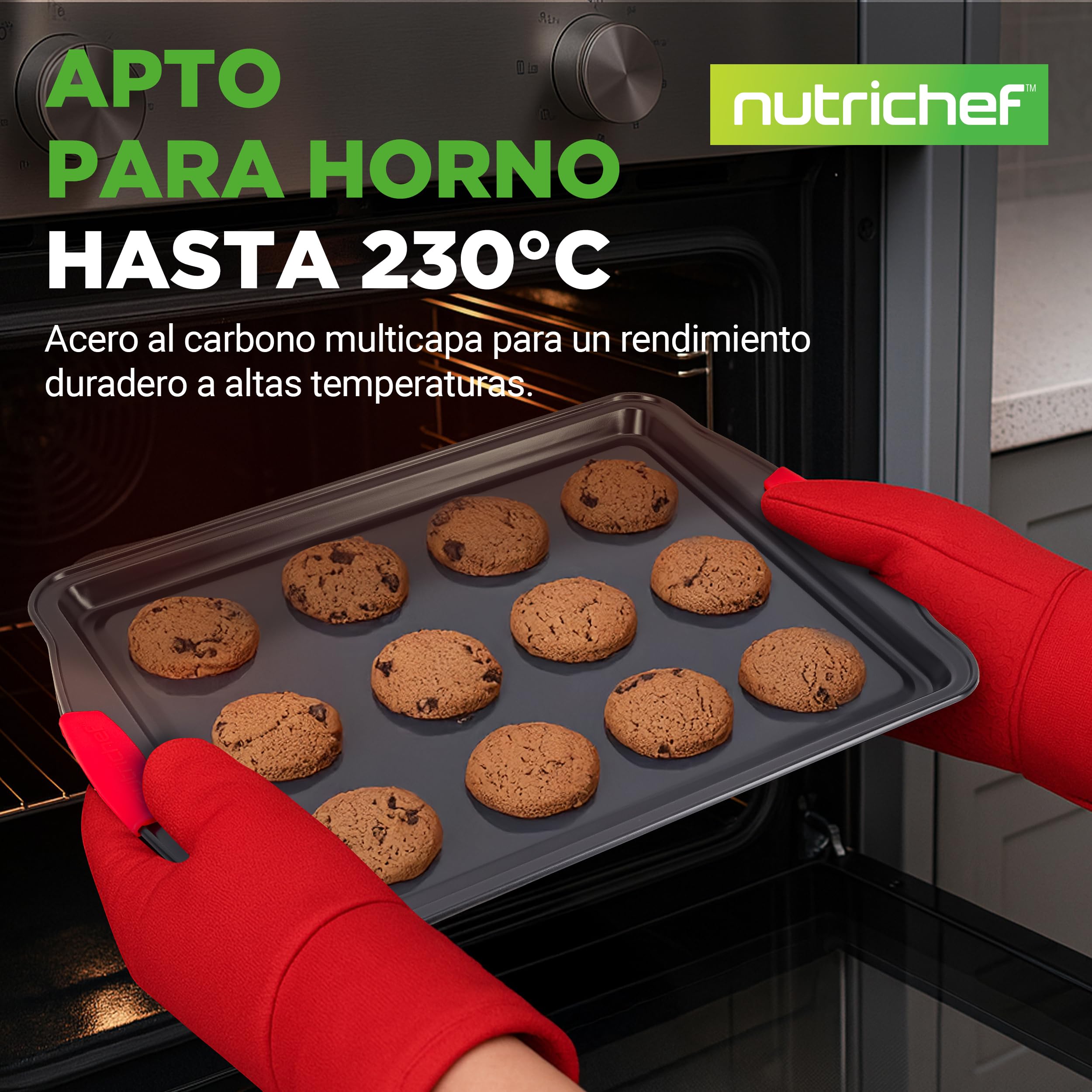 Nutrichef bandejas horno, Set de 2, Para servir, Apilables, Rectangulares, Antiadherentes
