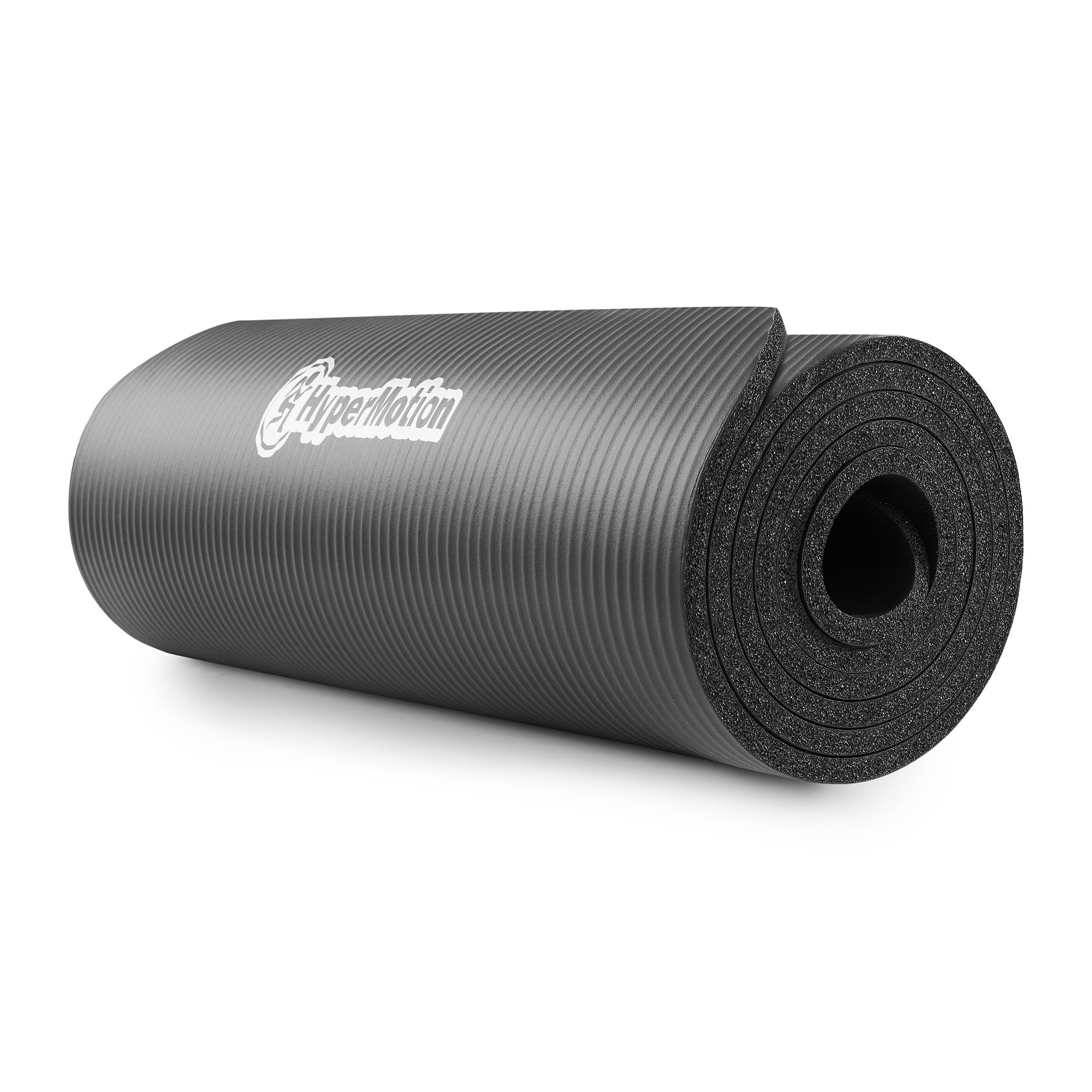 HyperMotion Mata do Ćwiczeń Fitness i Jogi NBR 183x61x0,8 cm Czarna, Antypoślizgowa, 8 mm, z Paskiem do Ćwiczeń i Przenoszenia, do Jogi, Pilatesu i Stretchingu