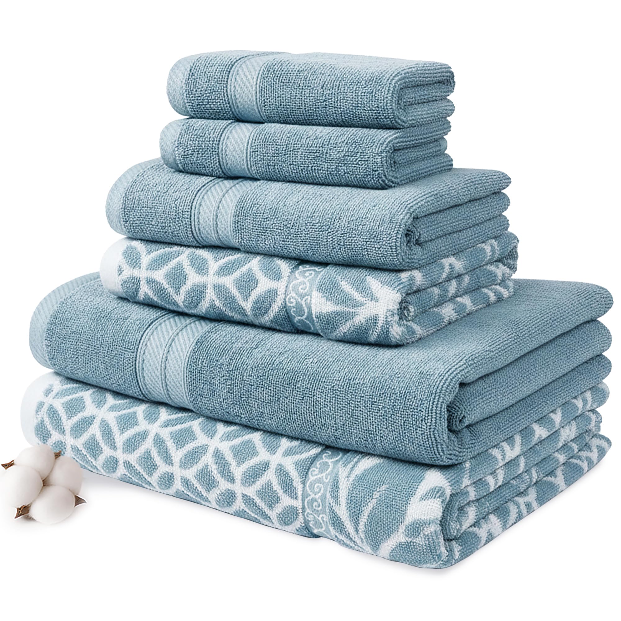 Modern Threads Trefoil Filigranes 6-teiliges Wende-Handtuch-Set, gefärbt, Jacquard, Badetücher, Handtücher und Waschlappen, super saugfähig und schnell trocknend, 100% gekämmte Baumwolle