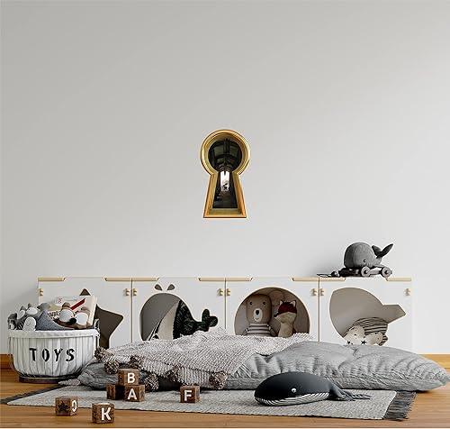 Miniatura 2 de Calcomanía de pared con diseño de ojo de cerradura dorada, conejo blanco, corriendo tarde, país de las maravillas, mundo de fantasía encantado,