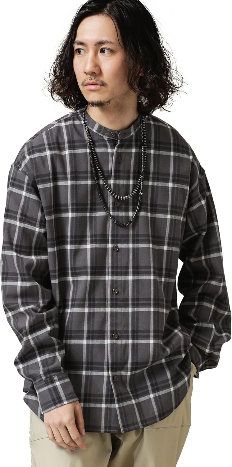 ナノ ユニバース Nano Universe 微起毛バンドカラーチェックシャツ ナノ ユニバース Nano Universe 微起毛バンドカラーチェックシャツ