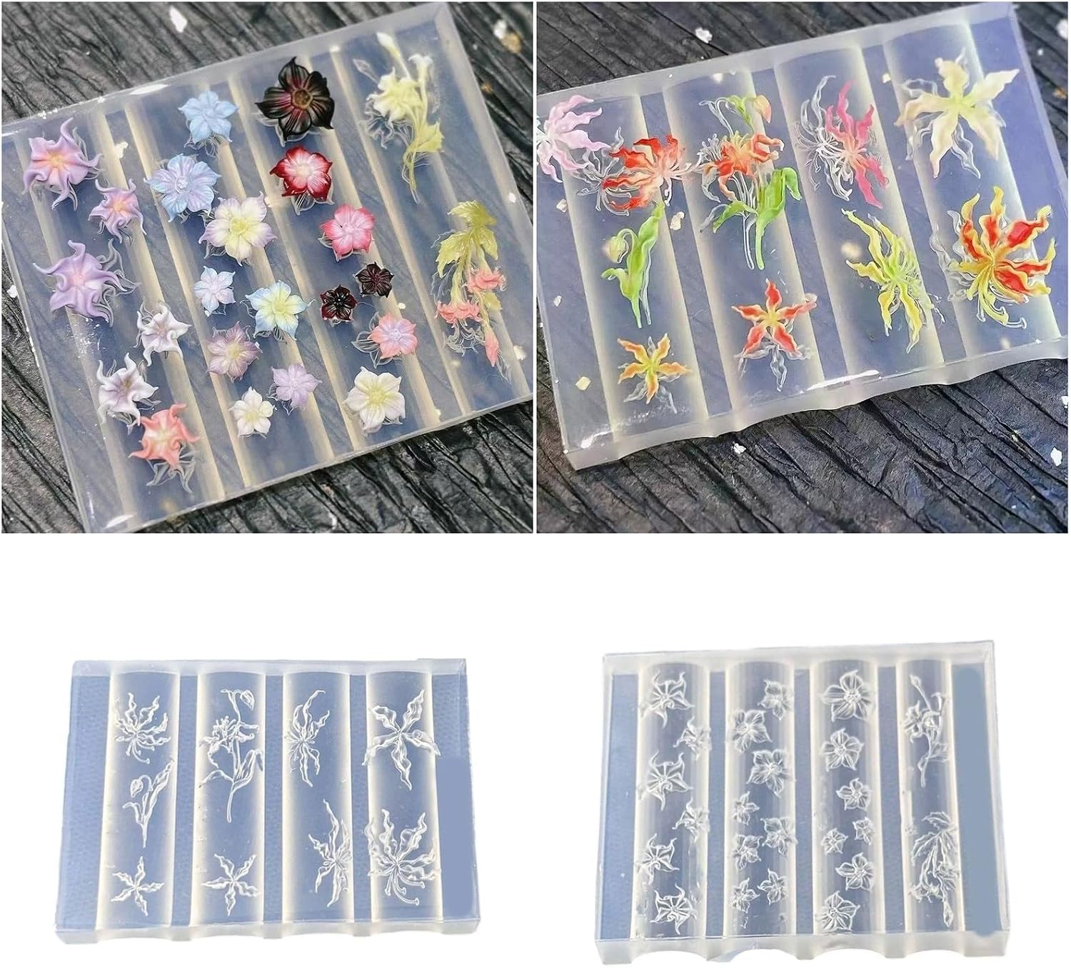 Silicone Nails Art Mold Accessory Molds Flower Theme Decorative Silicone Texture for Various Nails Types Decorative Nail Art Stamp