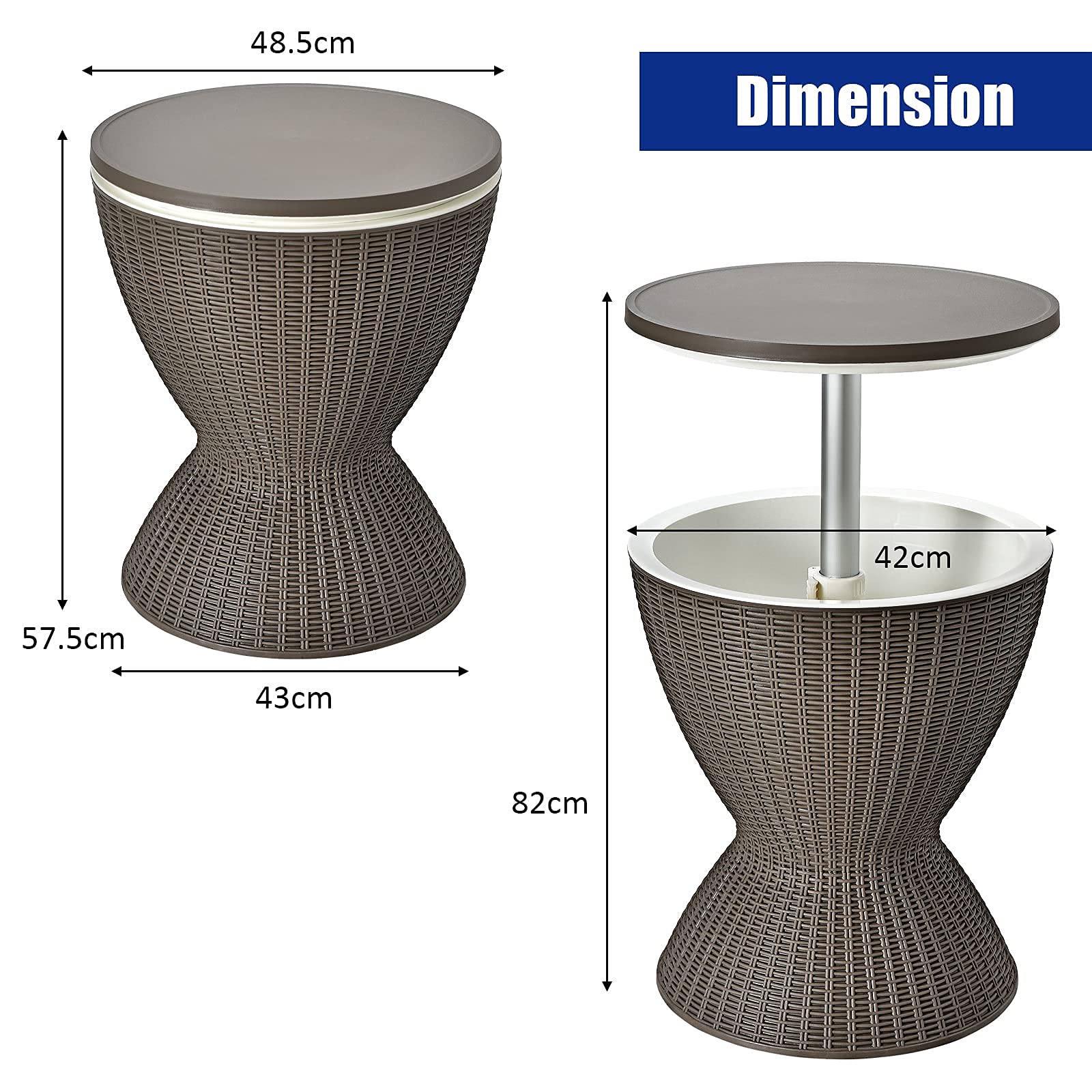 GIANTEX Kühlbox/Beistelltisch Polyrattan, 30 L Getränkekühler Cool Stool in Rattanoptik, Kühlbox mit Deckel & Abflussloch, Gartentisch höhenverstellbar (Hellbraun)
