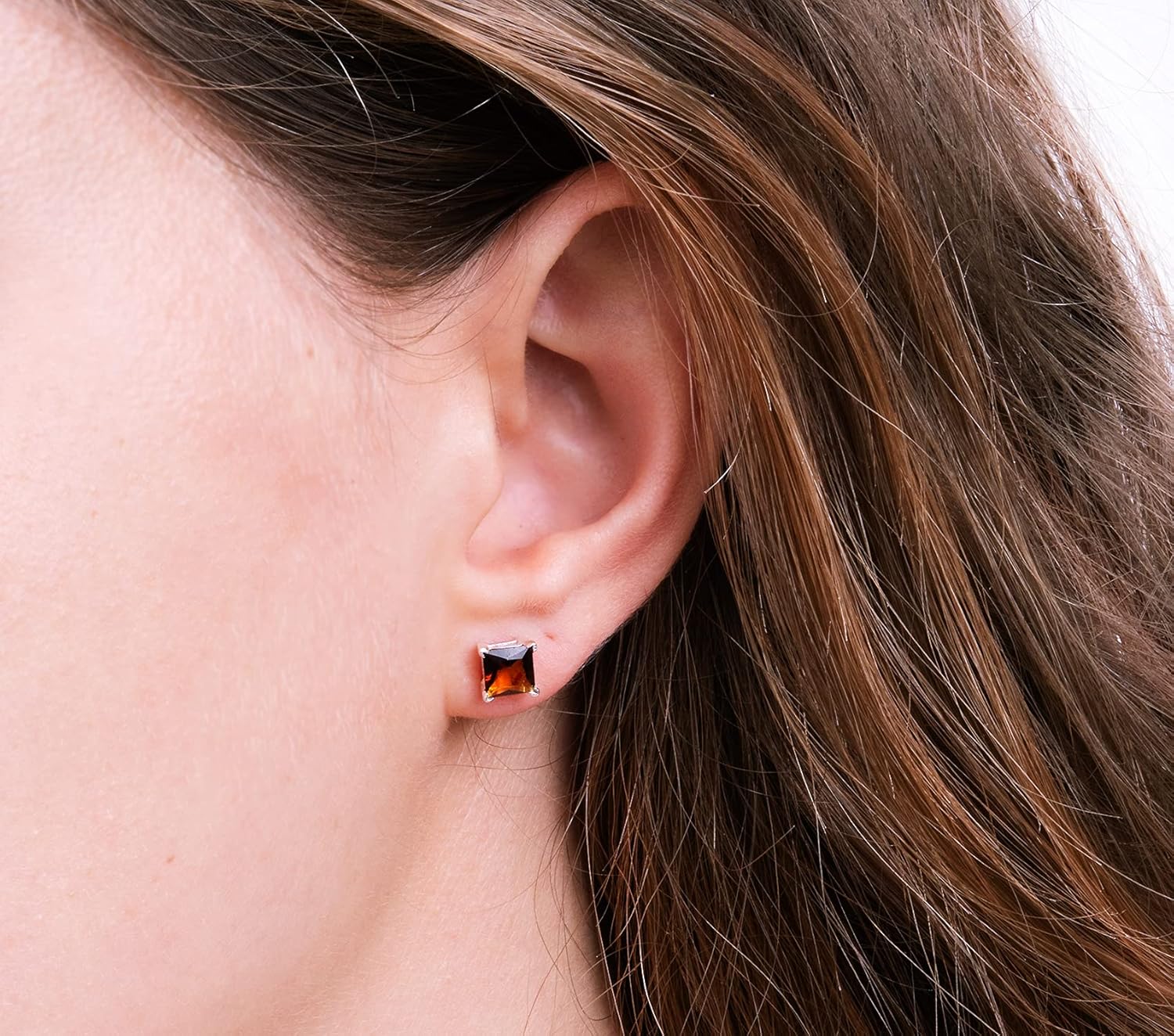 Sterling Silver Zircon Earrings – Brown Orange or Blue Zircons, Minimalist Square Studs 5mm - Image 2