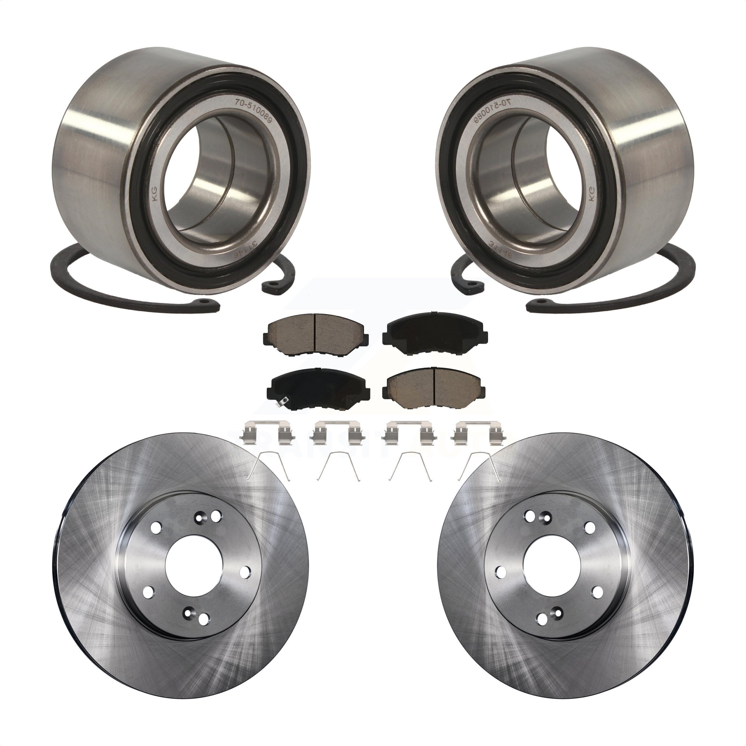 Transit AutoFront Wheel Bearing With Disc Brake Rotors And Ceramic Pads Kit For Honda Civic KBB-118732