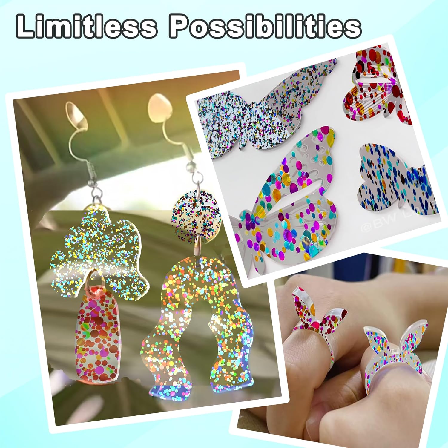 Confetti Dot Glitter Acrylic Sheets 12" x 12" Clear Sparkly Cast Acrylic Sheet 1/8 Thick for Laser Cutting and Engraving CNC Laser Ready Acrylic (3, Purple-Aqua-Gold, 12"x12")