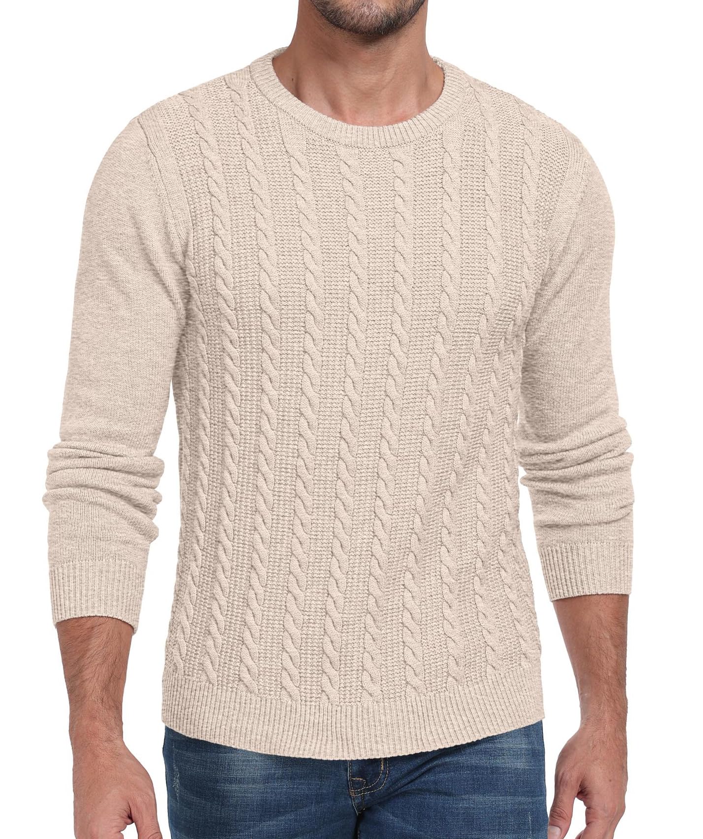 Hisir Maglione da uomo a maniche lunghe, invernale, caldo, a girocollo, lavorato a maglia