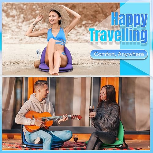 Miniatura 5 de Maitys 4 asientos de estadio con soporte trasero para gradas, asiento plegable con respaldo y cojín, silla de estadio portátil acolchada ancha,