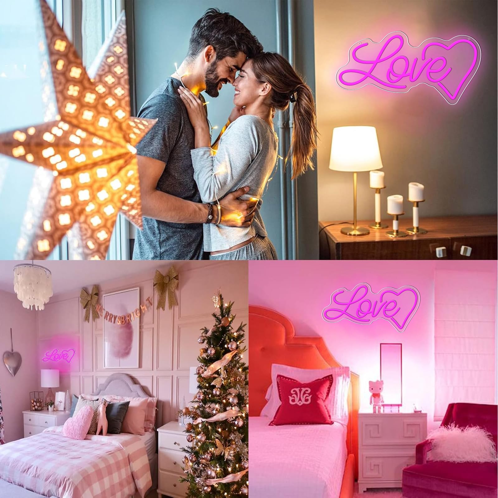 ENUOLI Insegna al neon Love, Illuminazione al neon per parete, Alimentazione USB, Cartello d'amore dimmerabile, Cuore Rosa, Decorazione per camera da letto, Casa, Matrimonio, Parete