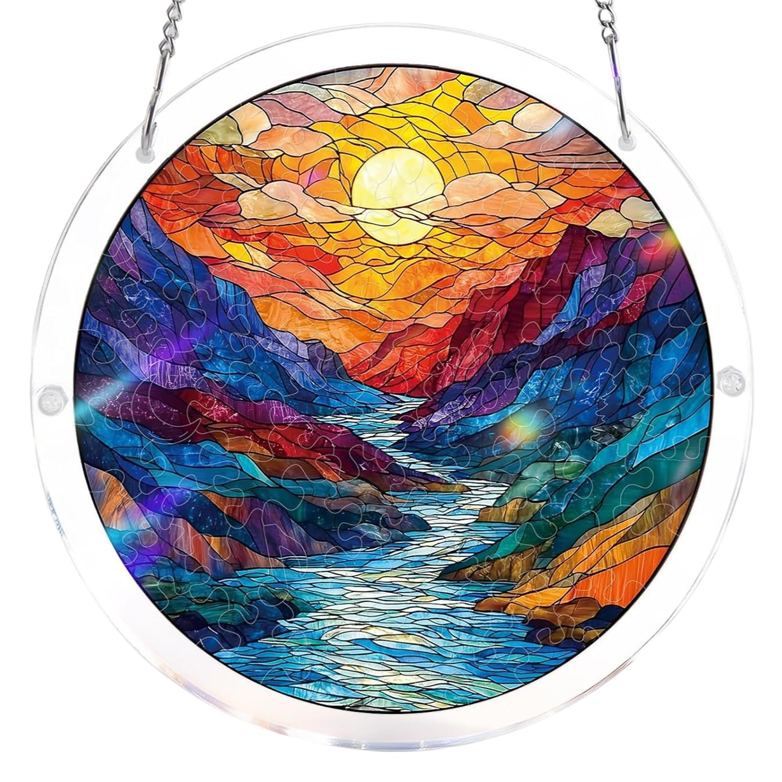 Acrylic Puzzle Suncatcher – 95 Pieces Stained Glass Window Hanging, DIY Sun Catcher Craft Kit for Adults, Colorful Rainbow Décor for Home & Garden