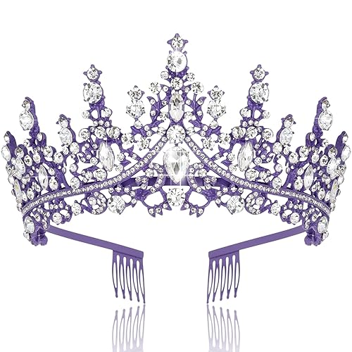 Miniatura 8 de TOBATOBA Tiaras moradas de corona morada, tiaras y coronas de diamantes de imitación para mujer, tiara de boda para novia, corona de reina, tocados