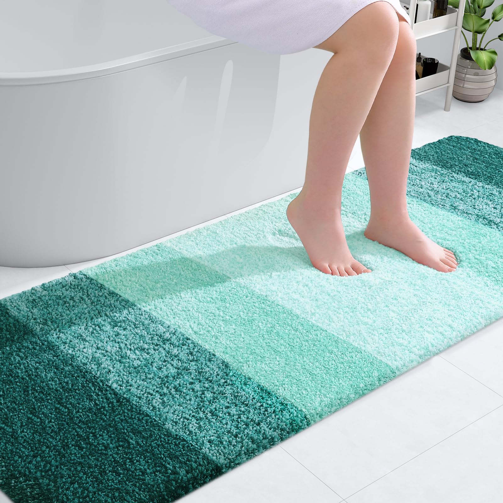 OLANLY Bathroom Runner Rug 70x24, Extra Soft Absorbent Microfiber Bath Rugs | Blackish Green, Non-Slip Quick-Drying Rubber Backing, Washable Long Bath Mat for Floor, Tub and Shower, Home Decor